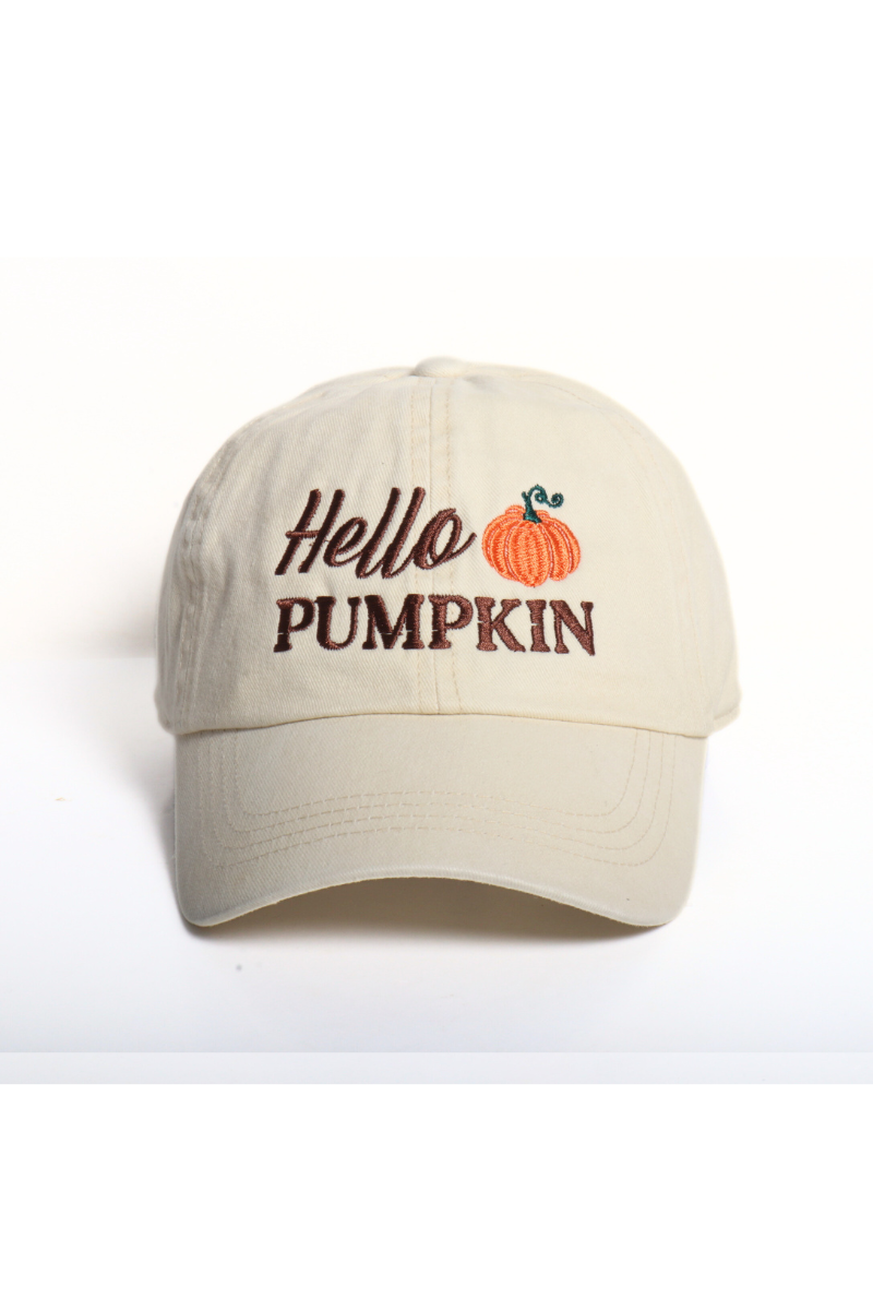 Hello Pumpkin Embroidered Fall Baseball Cap