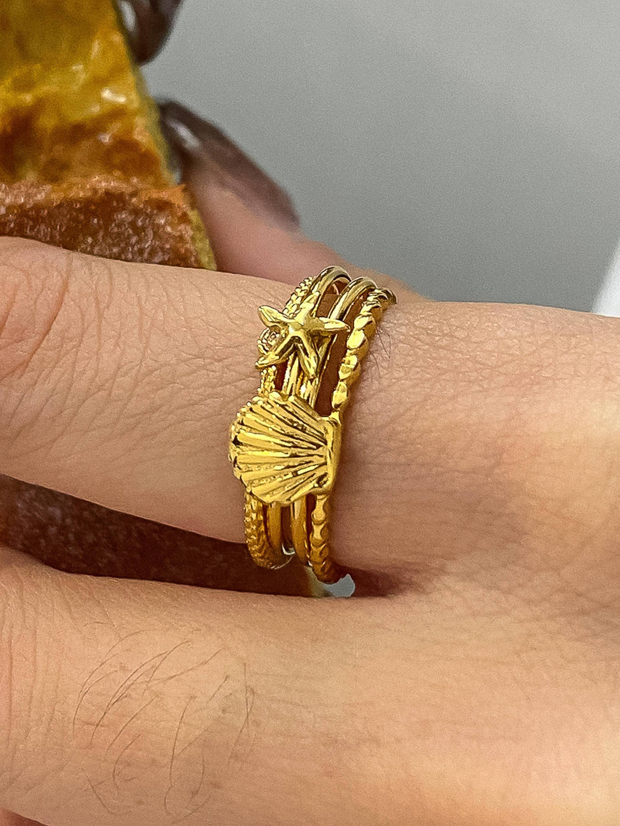 Oslo 18K Gold Non-Tarnish Ocean Charm Stackable Rings