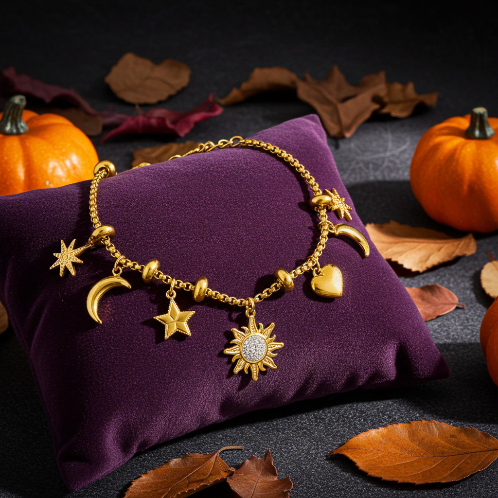 Fenix 18K Gold Non-Tarnish Star And Moon Charm Bracelet