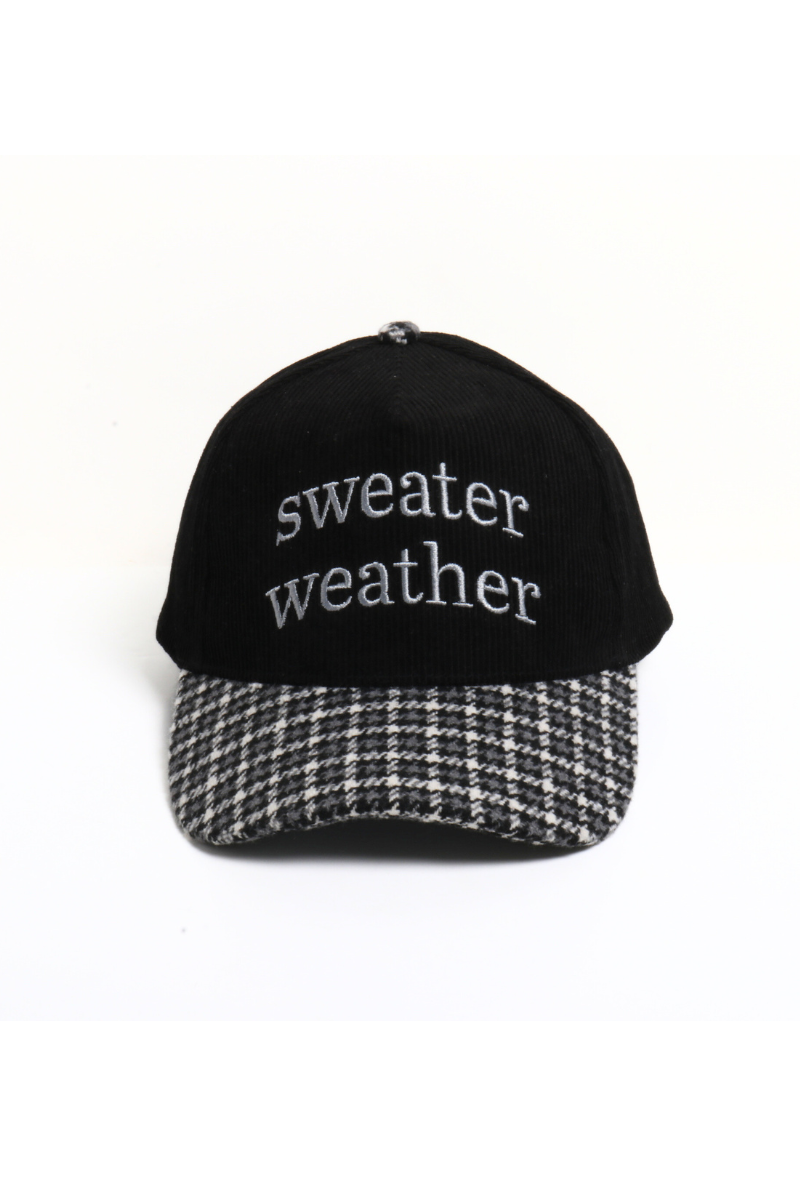 SWEATER WEATHER Embroidered Corduroy Plaid Brim Fall Cap