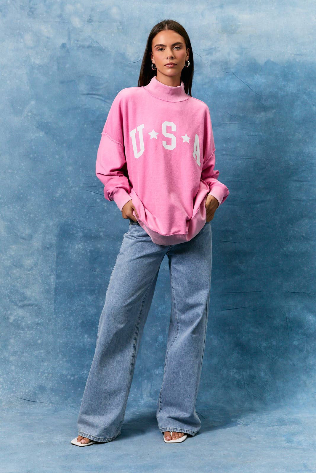 OVERSIZED REVERSIBLE "AMERICAN CLASSIC" MOCK NECK SWEATSHIRT