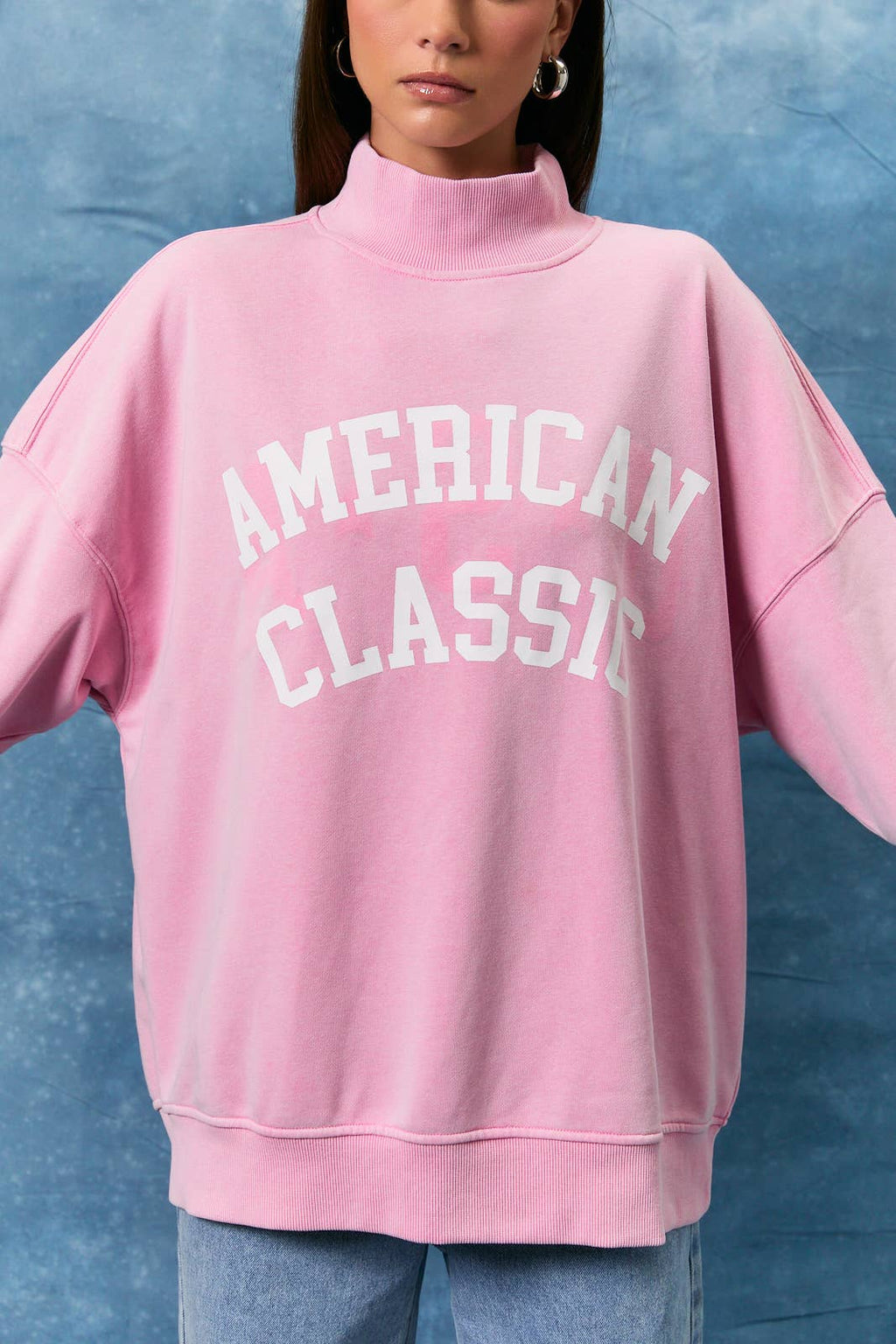OVERSIZED REVERSIBLE "AMERICAN CLASSIC" MOCK NECK SWEATSHIRT