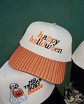 Happy Halloween Embroidered Striped Hat