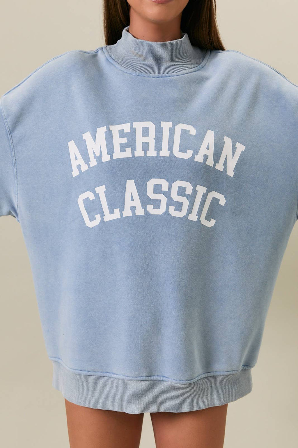 OVERSIZED REVERSIBLE "AMERICAN CLASSIC" MOCK NECK SWEATSHIRT