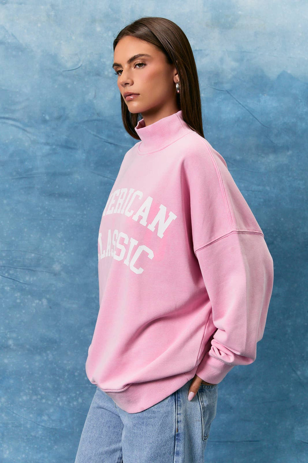 OVERSIZED REVERSIBLE "AMERICAN CLASSIC" MOCK NECK SWEATSHIRT
