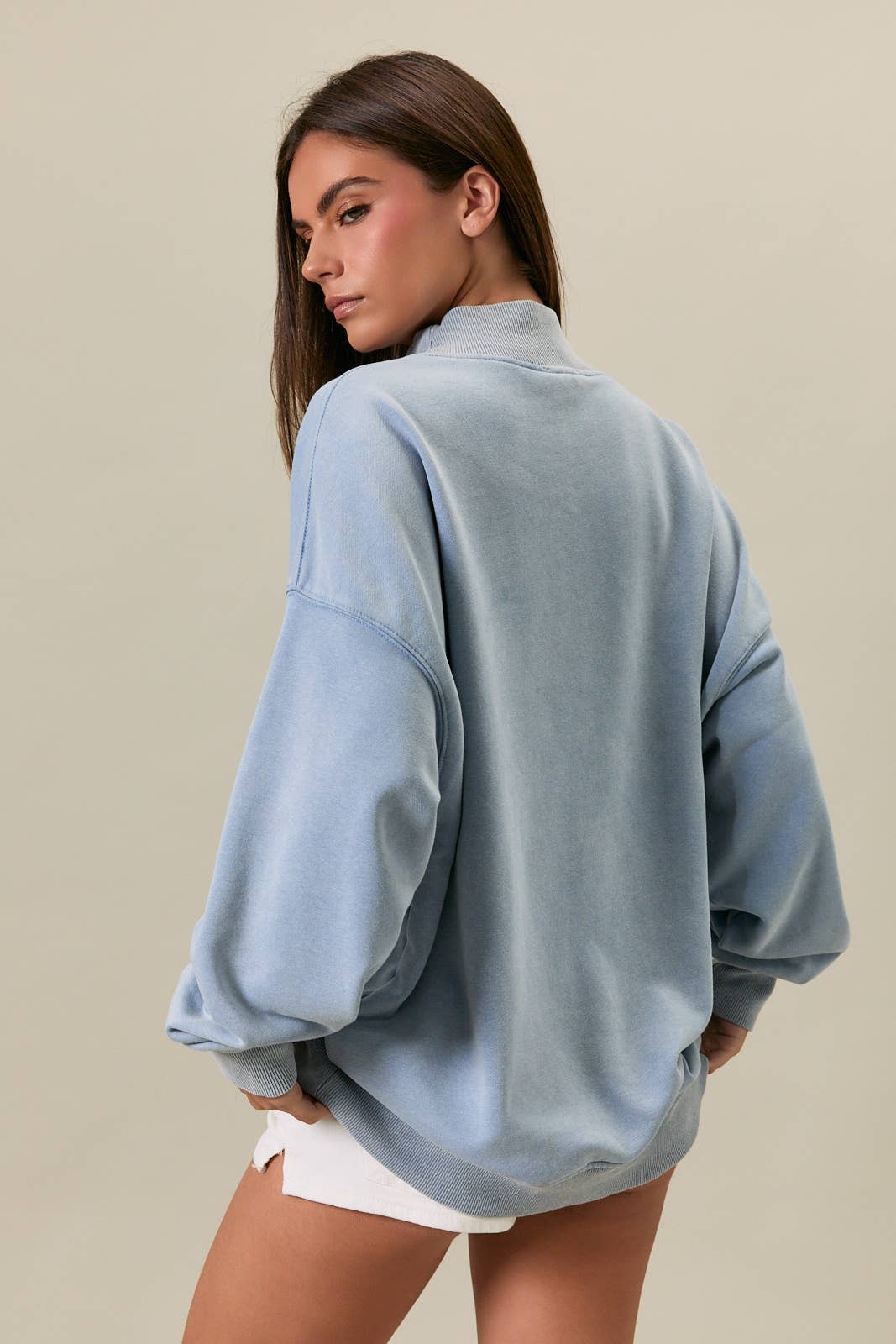 OVERSIZED REVERSIBLE "AMERICAN CLASSIC" MOCK NECK SWEATSHIRT