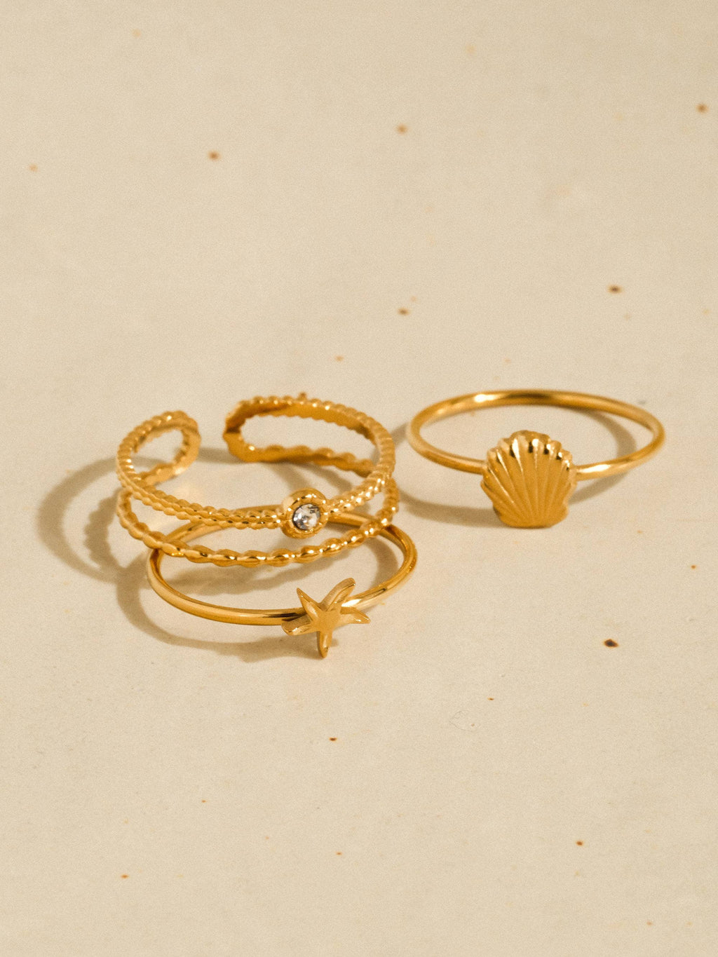 Oslo 18K Gold Non-Tarnish Ocean Charm Stackable Rings