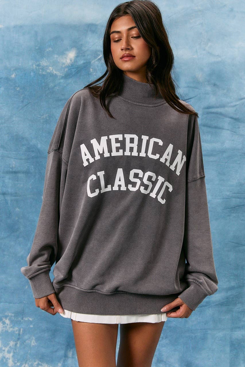 OVERSIZED REVERSIBLE "AMERICAN CLASSIC" MOCK NECK SWEATSHIRT
