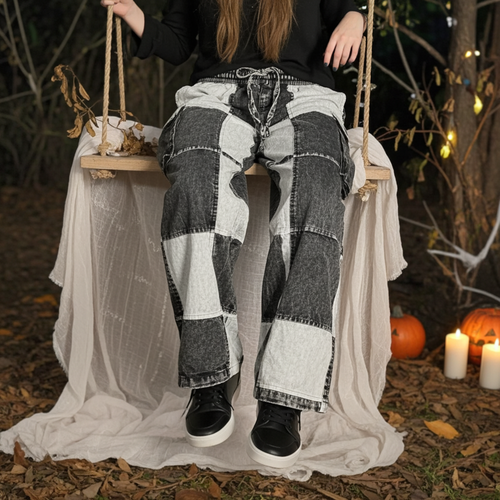 Cotton Black & White Patch Wide Leg Cargo Pant D955