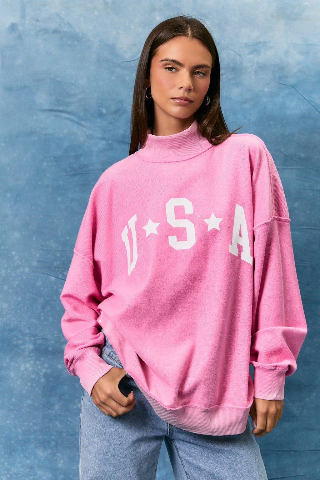 OVERSIZED REVERSIBLE "AMERICAN CLASSIC" MOCK NECK SWEATSHIRT